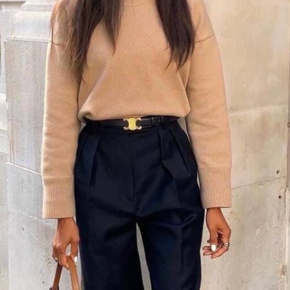 Celine Triomphe Belt in Black Taurillon Leather